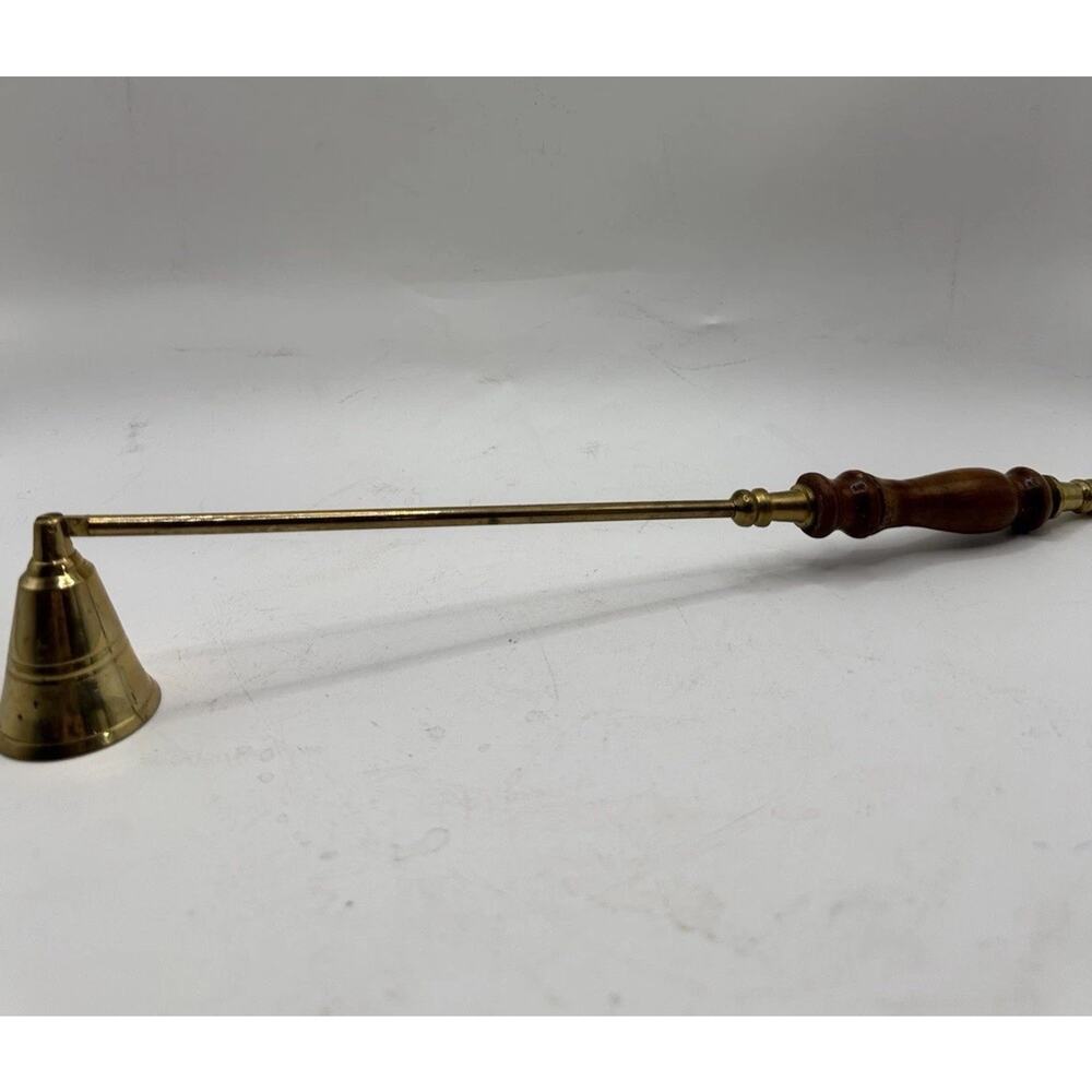 Vintage Brass Candle Snuffer Wood 12” Long Taper Candle Accessory Cottagecore